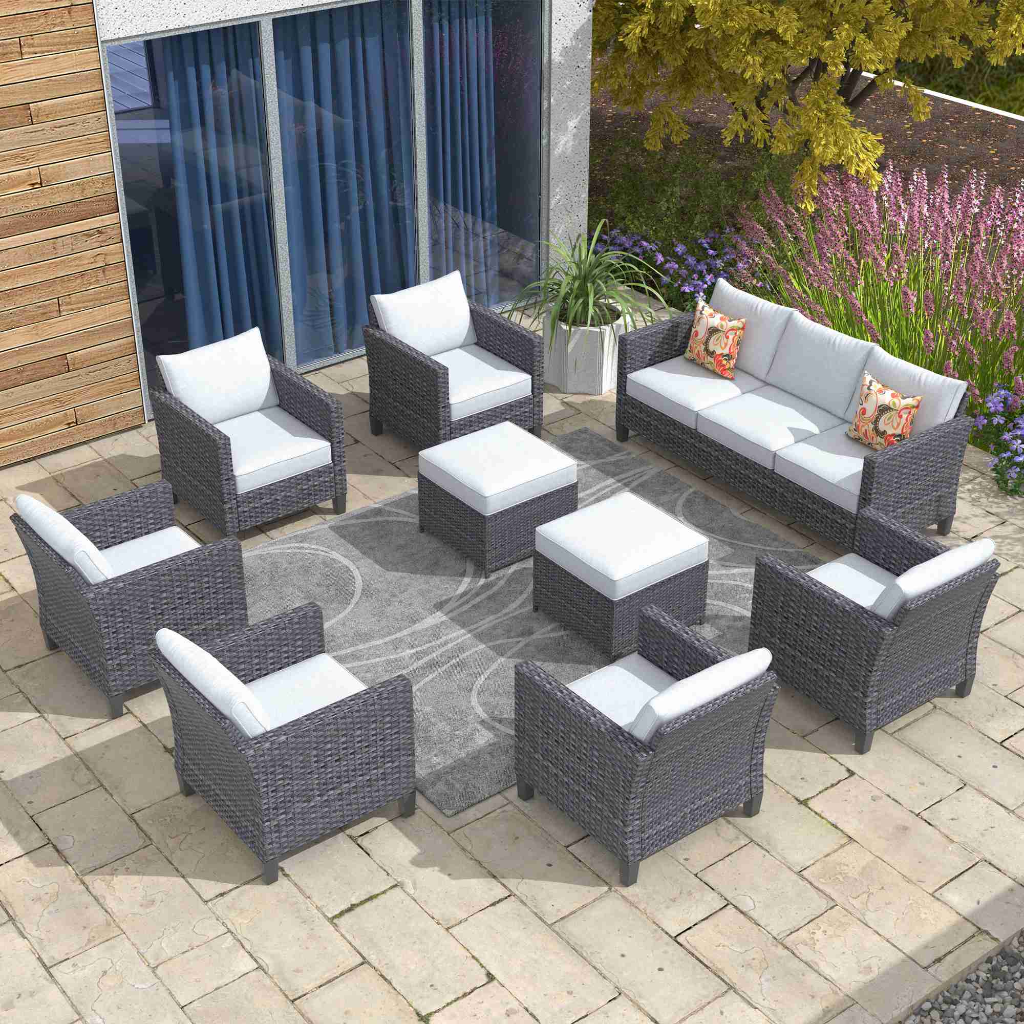 Ovios Patio Conversation Set New Vultros 9-Piece High Back with Cushions