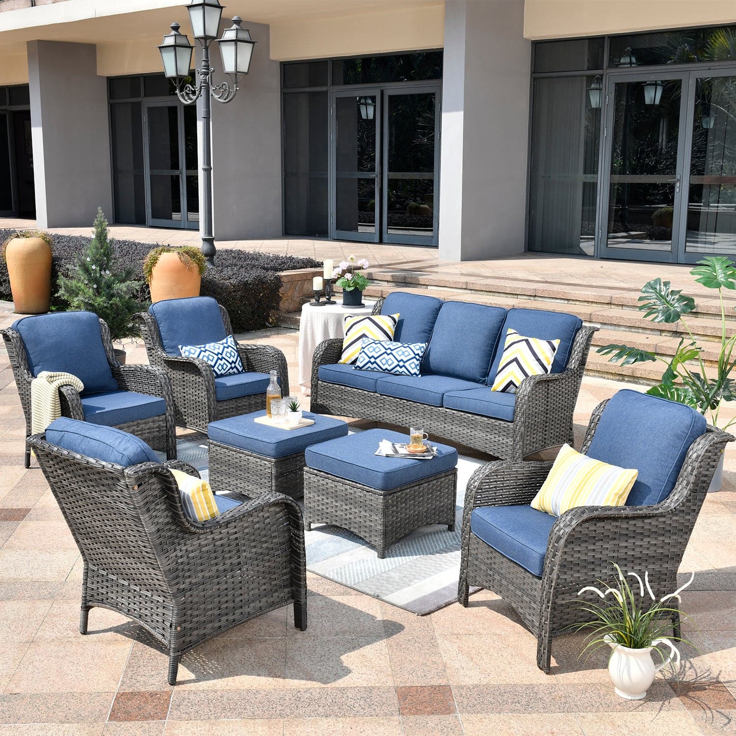 Ovios Patio Furniture Set 7-Piece With Cushions Kenard Curved Handrest