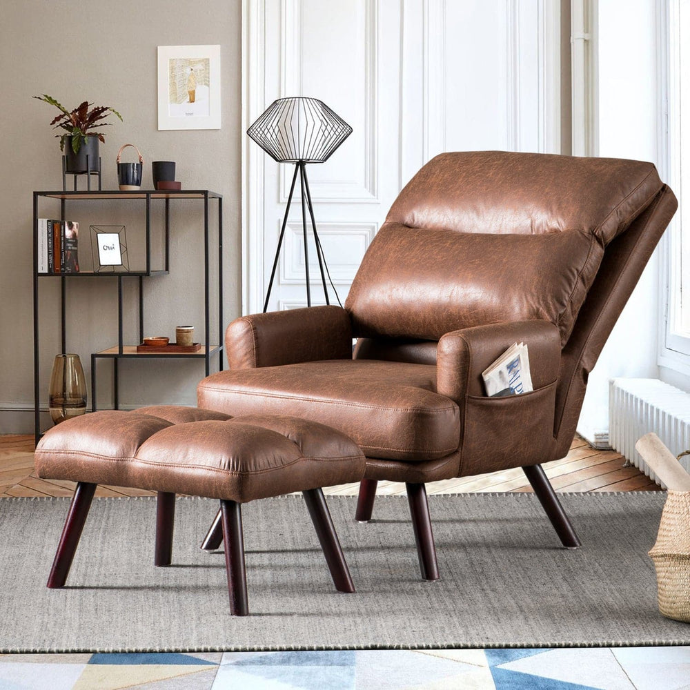 Ovios Accent Chair with Ottoman Adjustable Velvet/Linen/Suede