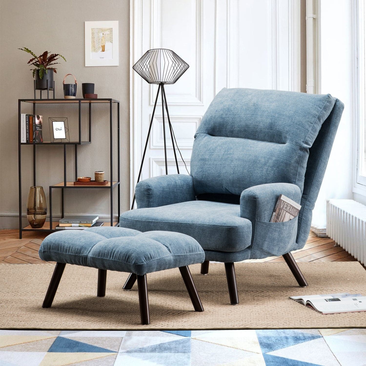 Ovios Living Room Accent Chair with Ottoman, 6 Angles Adjustable