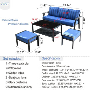 Ovios Outdoor Bistro Table Set 4 Piece with 5'' Cushion, Olefin Fabric
