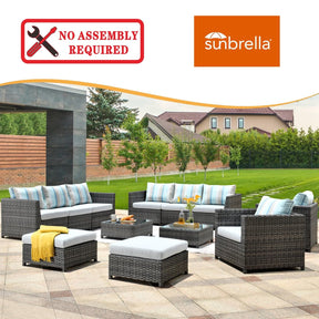 Ovios Patio Furniture Set Bigger Size 12-Piece with Grey Sunbrella, King Series, No Assembly Required