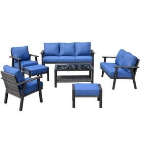 Ovios Outdoor furniture 7 Piece with Table and 2 Ottomans, 5''Cushion, Olefin Fabric