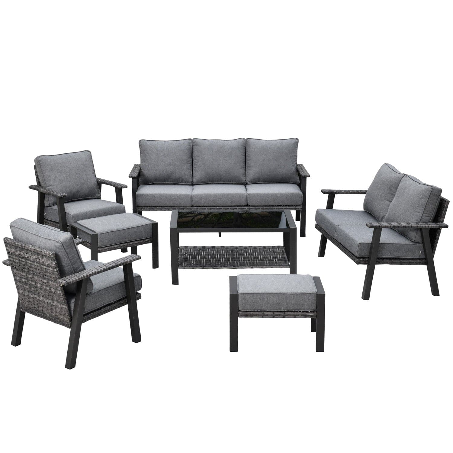 Ovios Outdoor furniture 7 Piece with Table and 2 Ottomans, 5''Cushion, Olefin Fabric