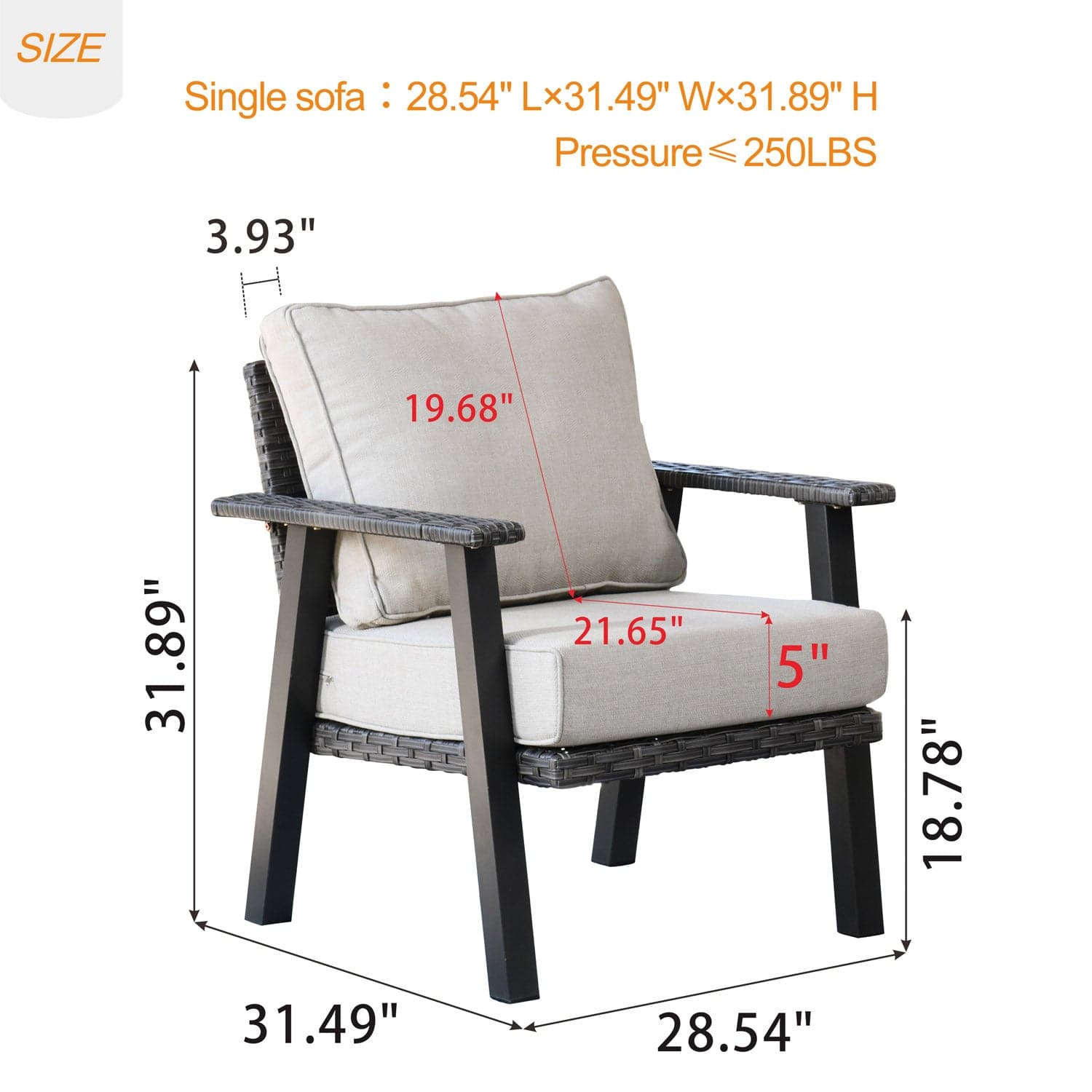 Ovios Patio Bistro 2-Piece Set Outdoor Chairs with 5''Cushion, Olefin Fabric