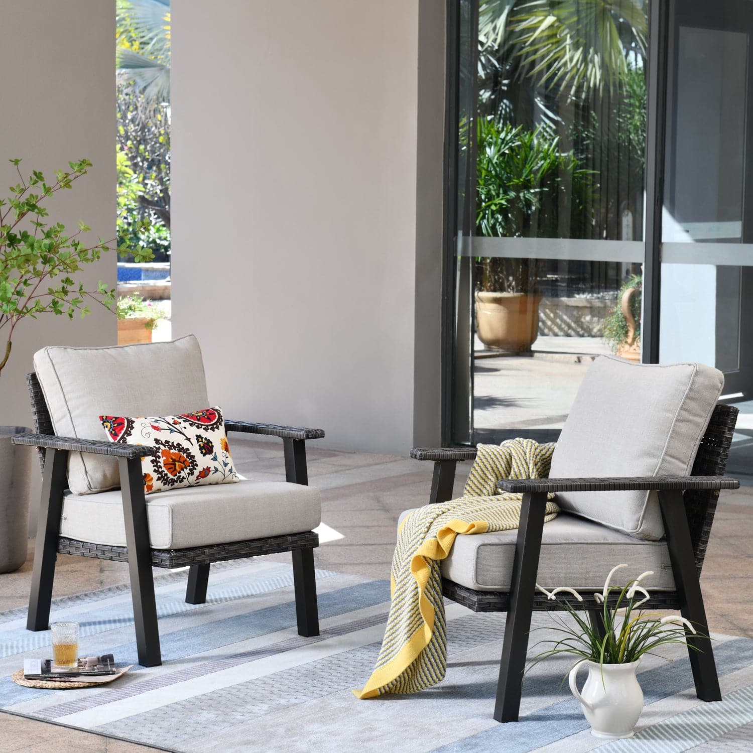 Ovios Patio Bistro 2-Piece Set Outdoor Chairs with 5''Cushion, Olefin Fabric