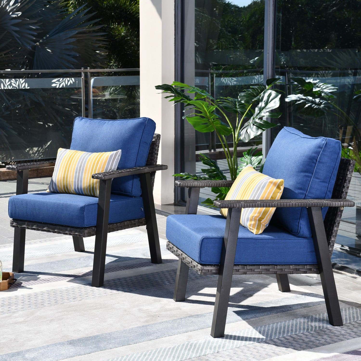 Ovios Patio Bistro 2-Piece Set Outdoor Chairs with 5''Cushion, Olefin Fabric