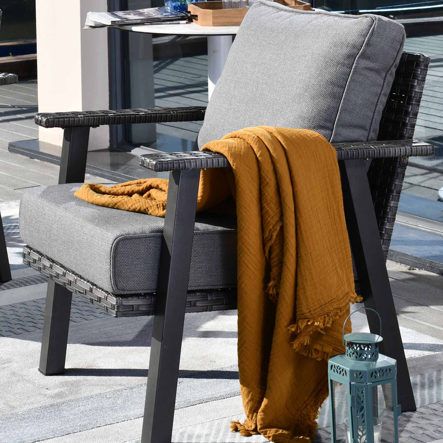 Ovios Patio Bistro 2-Piece Set Outdoor Chairs with 5''Cushion, Olefin Fabric