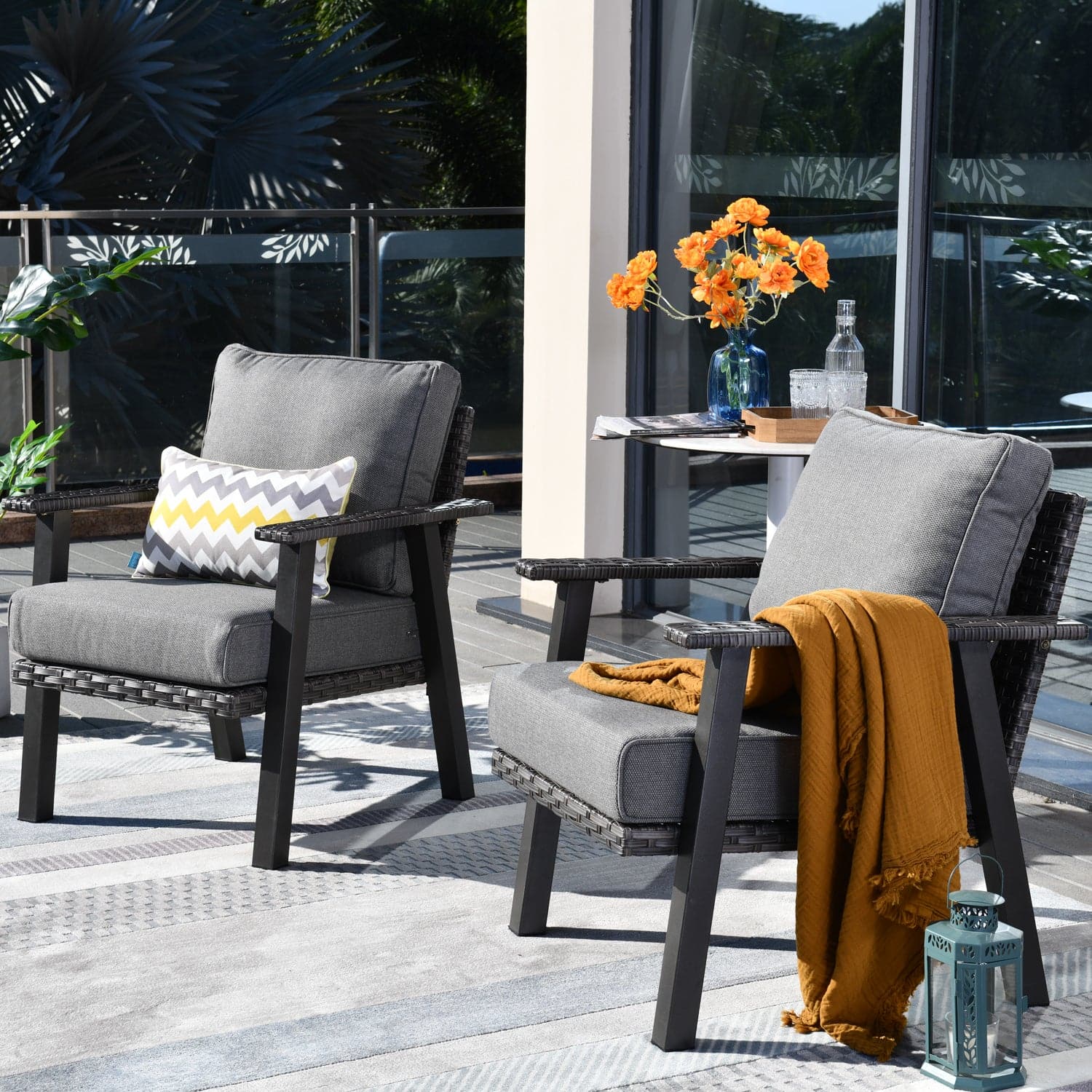 Ovios Patio Bistro 2-Piece Set Outdoor Chairs with 5''Cushion, Olefin Fabric