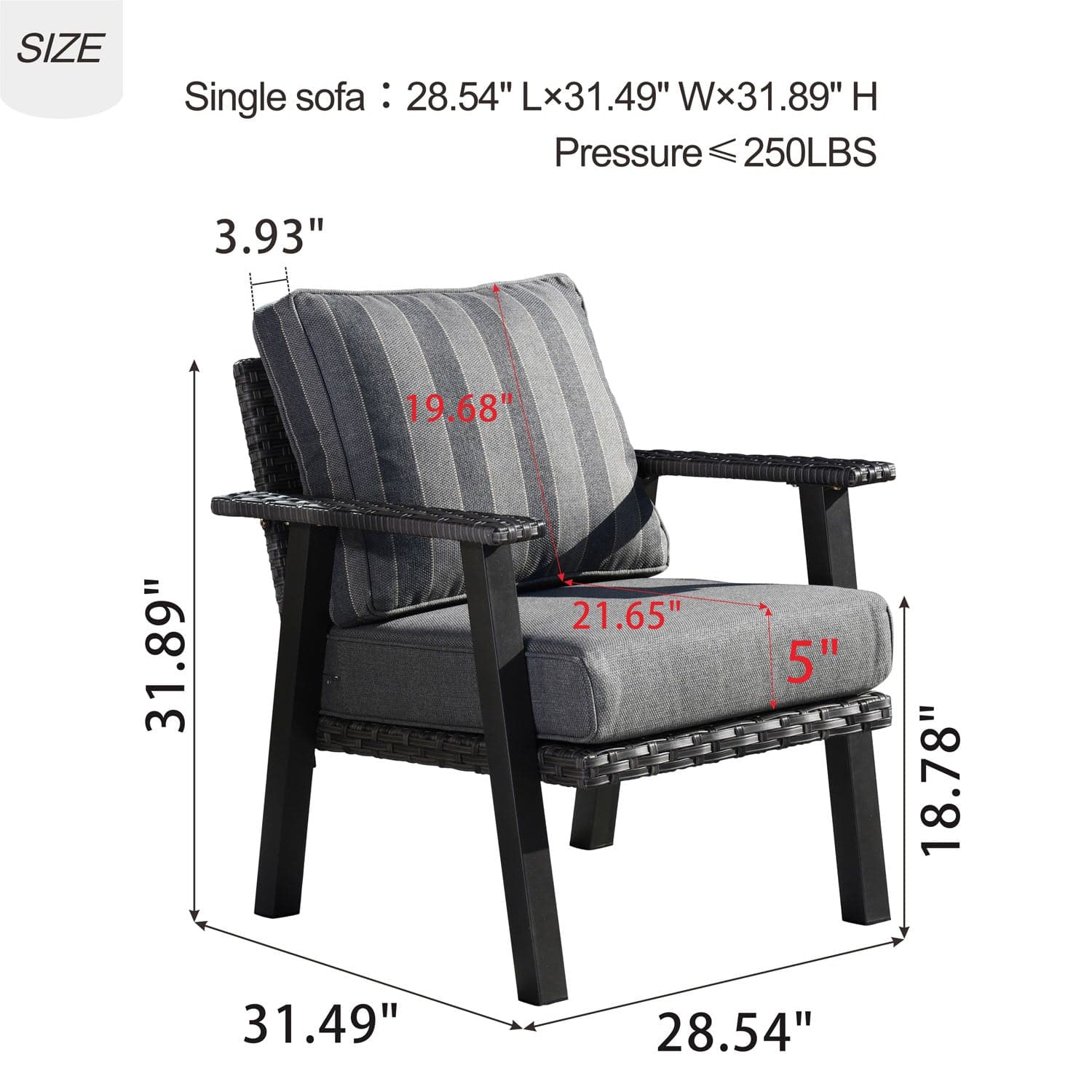 Ovios Patio Bistro 2-Piece Set Outdoor Chairs with 5''Cushion, Olefin Fabric