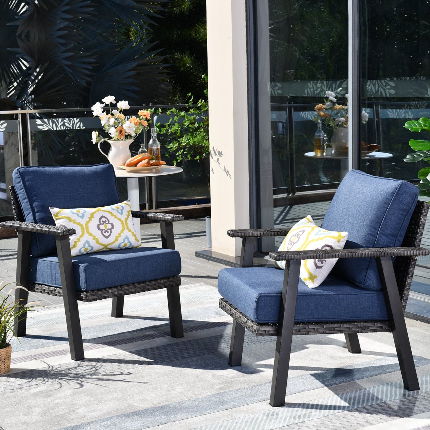 Ovios Patio Bistro 2-Piece Set Outdoor Chairs with 5''Cushion, Olefin Fabric