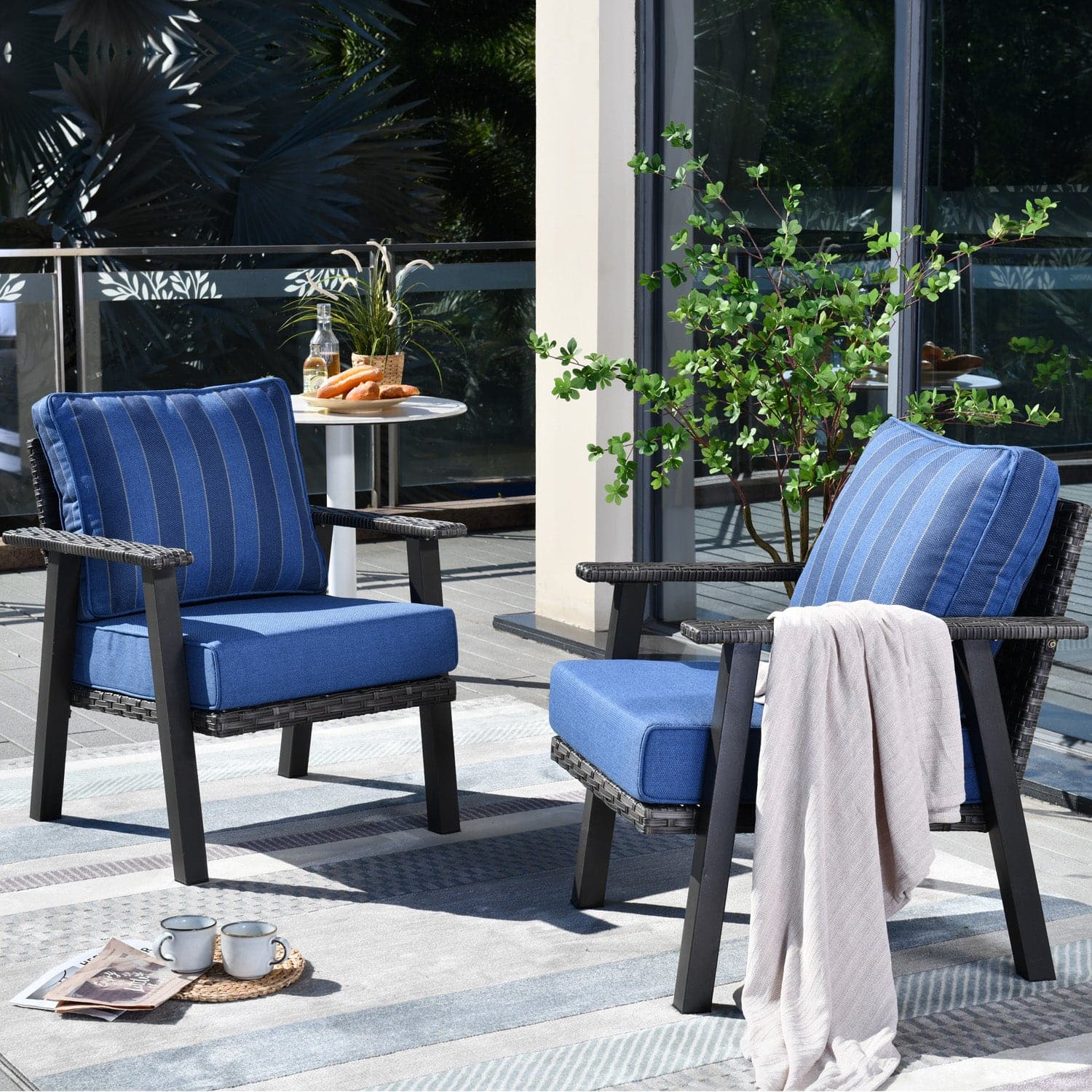 Ovios Patio Bistro 2-Piece Set Outdoor Chairs with 5''Cushion, Olefin Fabric