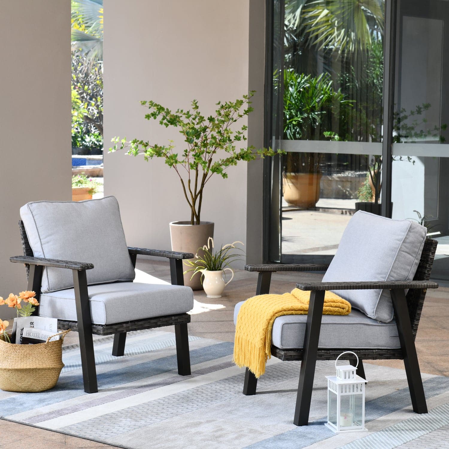 Ovios Patio Bistro 2-Piece Set Outdoor Chairs with 5''Cushion, Olefin Fabric