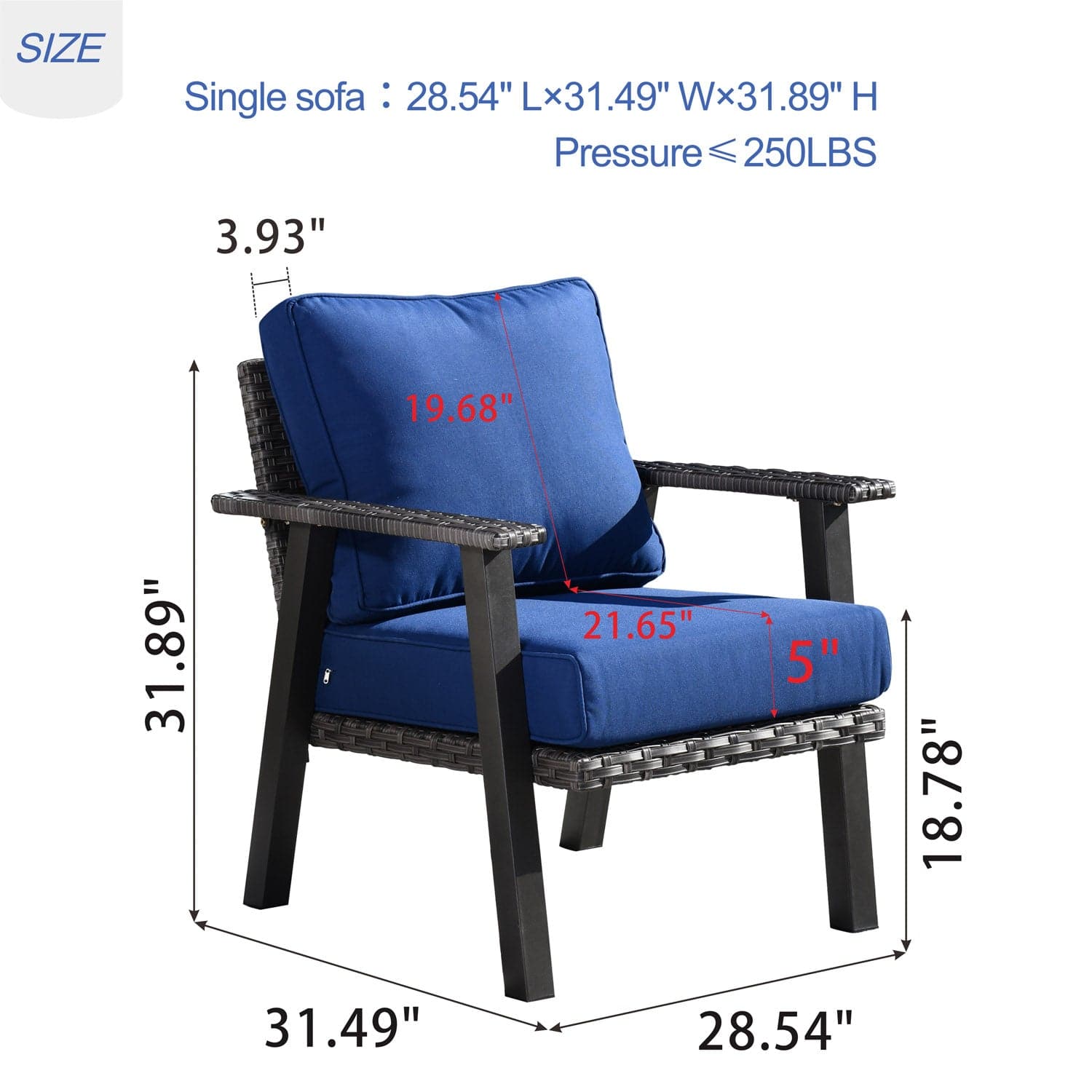 Ovios Patio Bistro 2-Piece Set Outdoor Chairs with 5''Cushion, Olefin Fabric