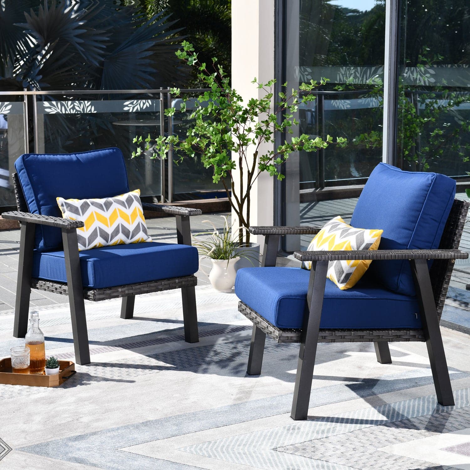 Ovios Patio Bistro 2-Piece Set Outdoor Chairs with 5''Cushion, Olefin Fabric