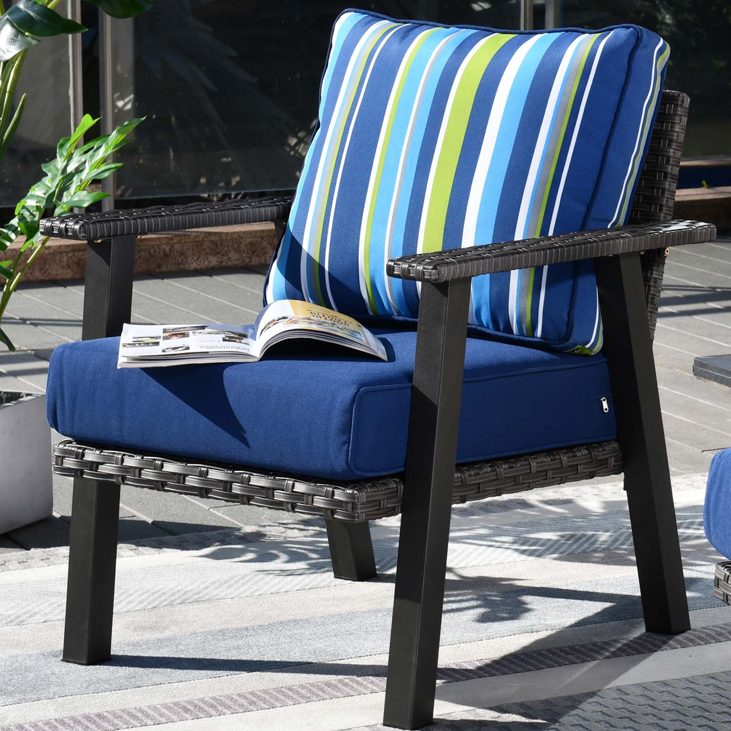 Ovios Patio Bistro 2-Piece Set Outdoor Chairs with 5''Cushion, Olefin Fabric