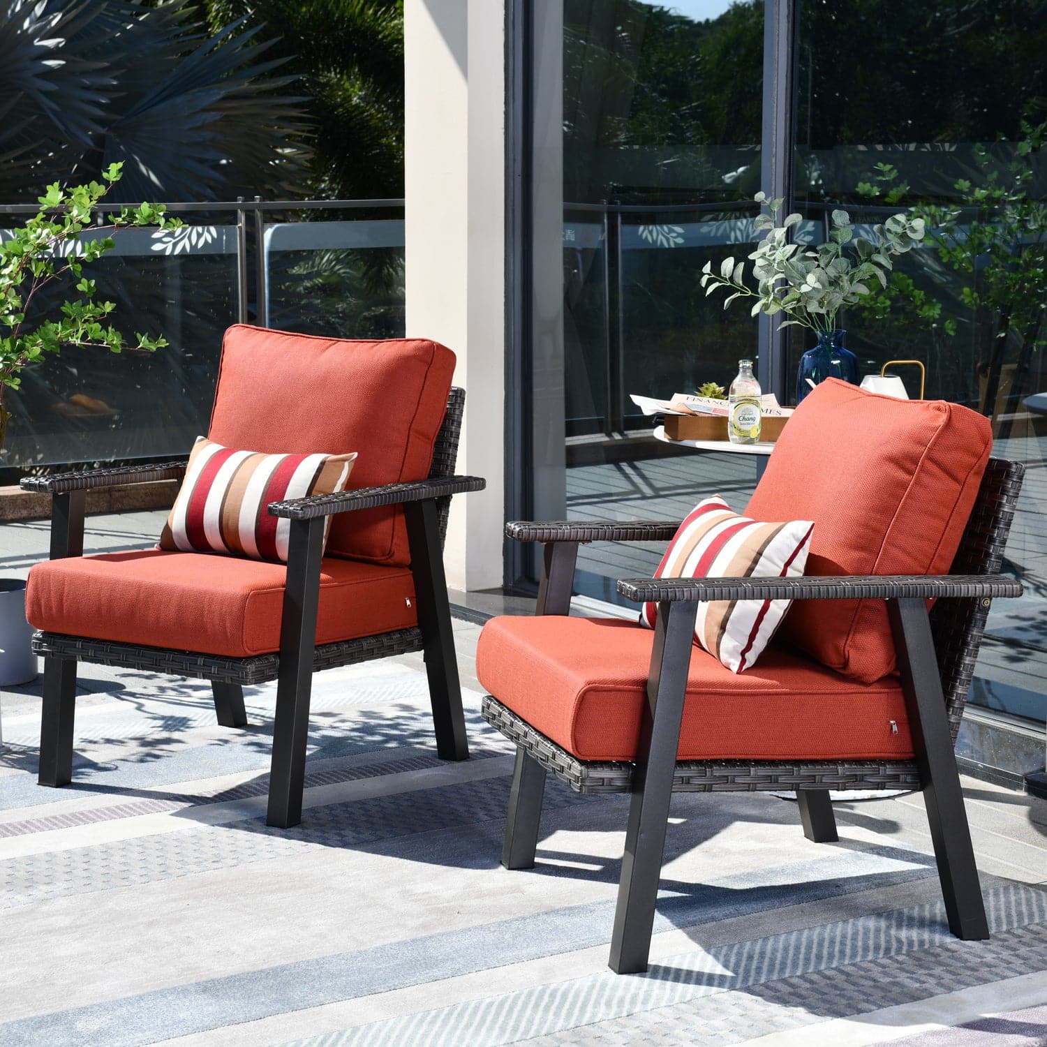 Ovios Patio Bistro 2-Piece Set Outdoor Chairs with 5''Cushion, Olefin Fabric