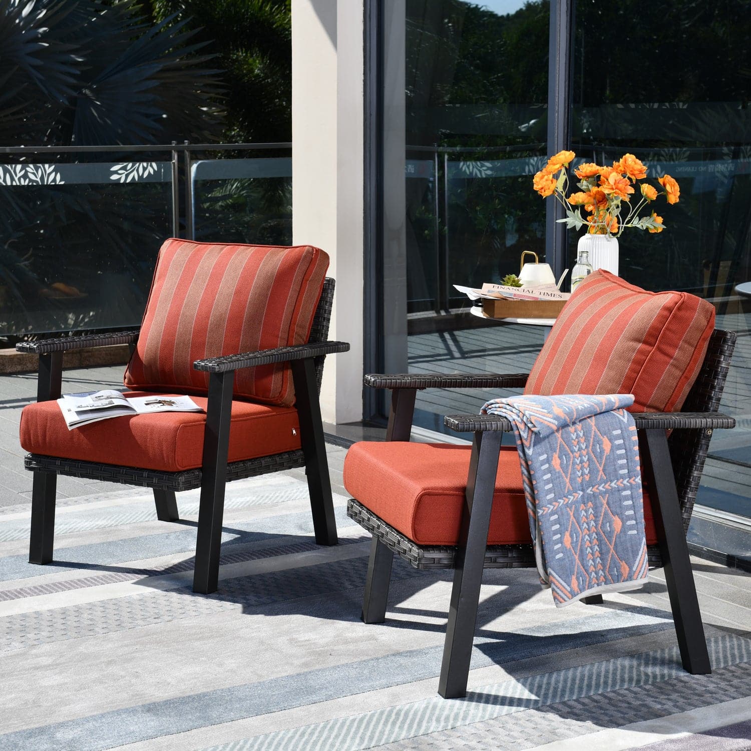 Ovios Patio Bistro 2-Piece Set Outdoor Chairs with 5''Cushion, Olefin Fabric