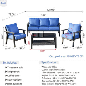 Ovios Patio Conversation Set 5 Person Seating with Table, 5'' Cushion, Olefin Fabric
