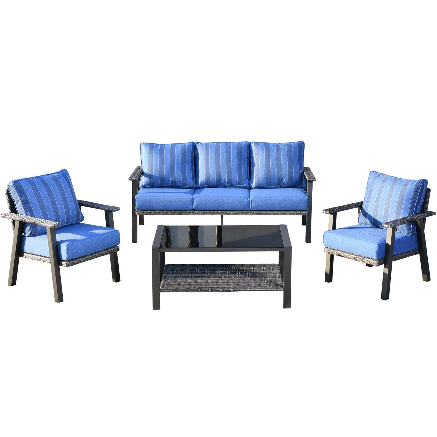 Ovios Patio Conversation Set 5 Person Seating with Table, 5'' Cushion, Olefin Fabric