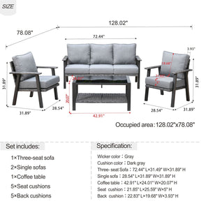 Ovios Patio Conversation Set 5 Person Seating with Table, 5'' Cushion, Olefin Fabric