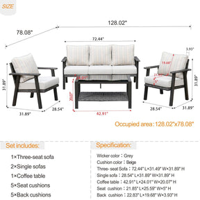 Ovios Patio Conversation Set 5 Person Seating with Table, 5'' Cushion, Olefin Fabric
