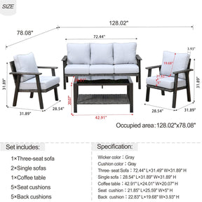 Ovios Patio Conversation Set 5 Person Seating with Table, 5'' Cushion, Olefin Fabric
