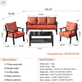 Ovios Patio Conversation Set 5 Person Seating with Table, 5'' Cushion, Olefin Fabric
