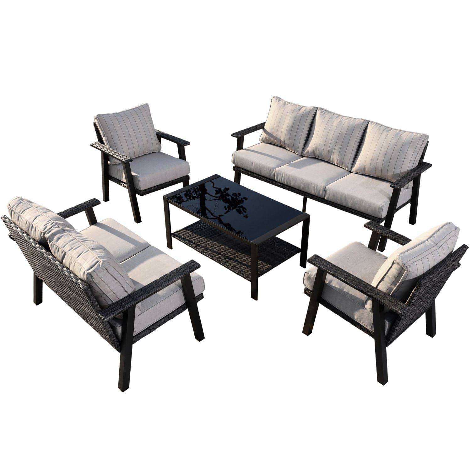 Ovios Patio Conversation Set 7 Person Seating with Table, 5''Cushion, Olefin Fabric