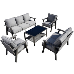 Ovios Patio Conversation Set 7 Person Seating with Table, 5''Cushion, Olefin Fabric