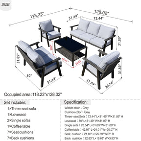 Ovios Patio Conversation Set 7 Person Seating with Table, 5''Cushion, Olefin Fabric