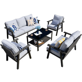 Ovios Patio Conversation Set 7 Person Seating with Table, 5''Cushion, Olefin Fabric