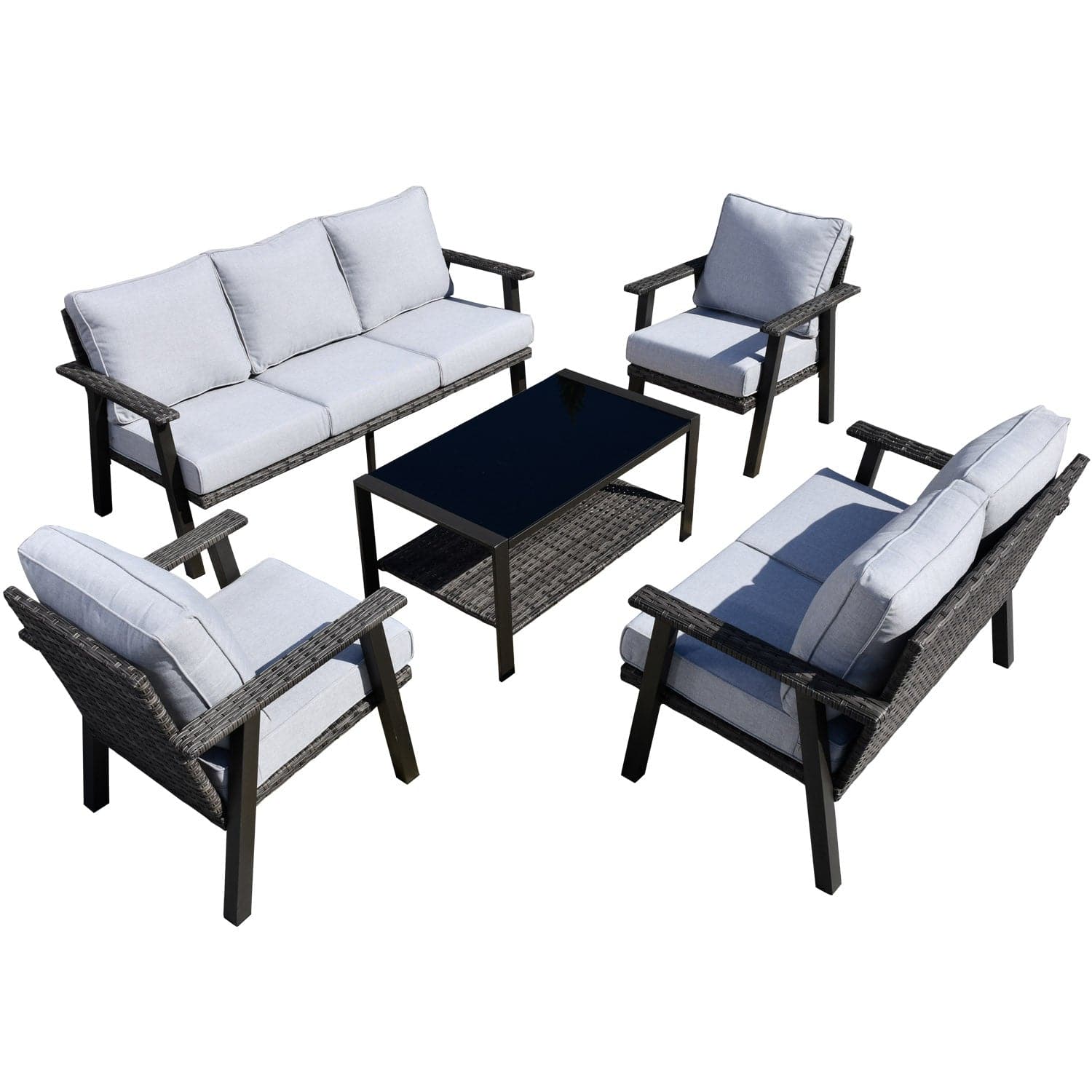 Ovios Patio Conversation Set 7 Person Seating with Table, 5''Cushion, Olefin Fabric