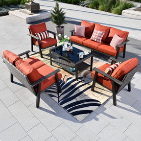 Ovios Patio Conversation Set 7 Person Seating with Table, 5''Cushion, Olefin Fabric