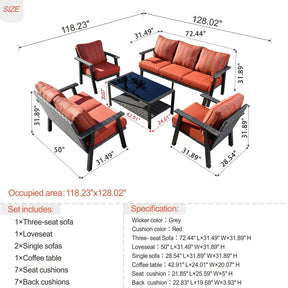 Ovios Patio Conversation Set 7 Person Seating with Table, 5''Cushion, Olefin Fabric
