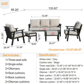 Ovios Patio Conversation Set 5 Piece with 2 Ottoman and 5'' Cushion, Olefin Fabric