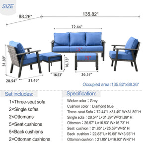 Ovios Patio Conversation Set 5 Piece with 2 Ottoman and 5'' Cushion, Olefin Fabric