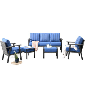 Ovios Patio Conversation Set 5 Piece with 2 Ottoman and 5'' Cushion, Olefin Fabric