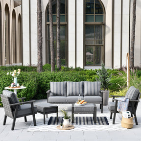 Ovios Patio Conversation Set 5 Piece with 2 Ottoman and 5'' Cushion, Olefin Fabric