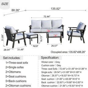 Ovios Patio Conversation Set 5 Piece with 2 Ottoman and 5'' Cushion, Olefin Fabric
