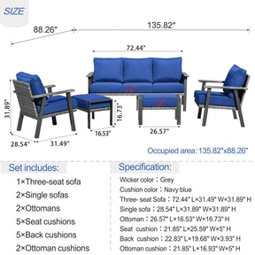 Ovios Patio Conversation Set 5 Piece with 2 Ottoman and 5'' Cushion, Olefin Fabric