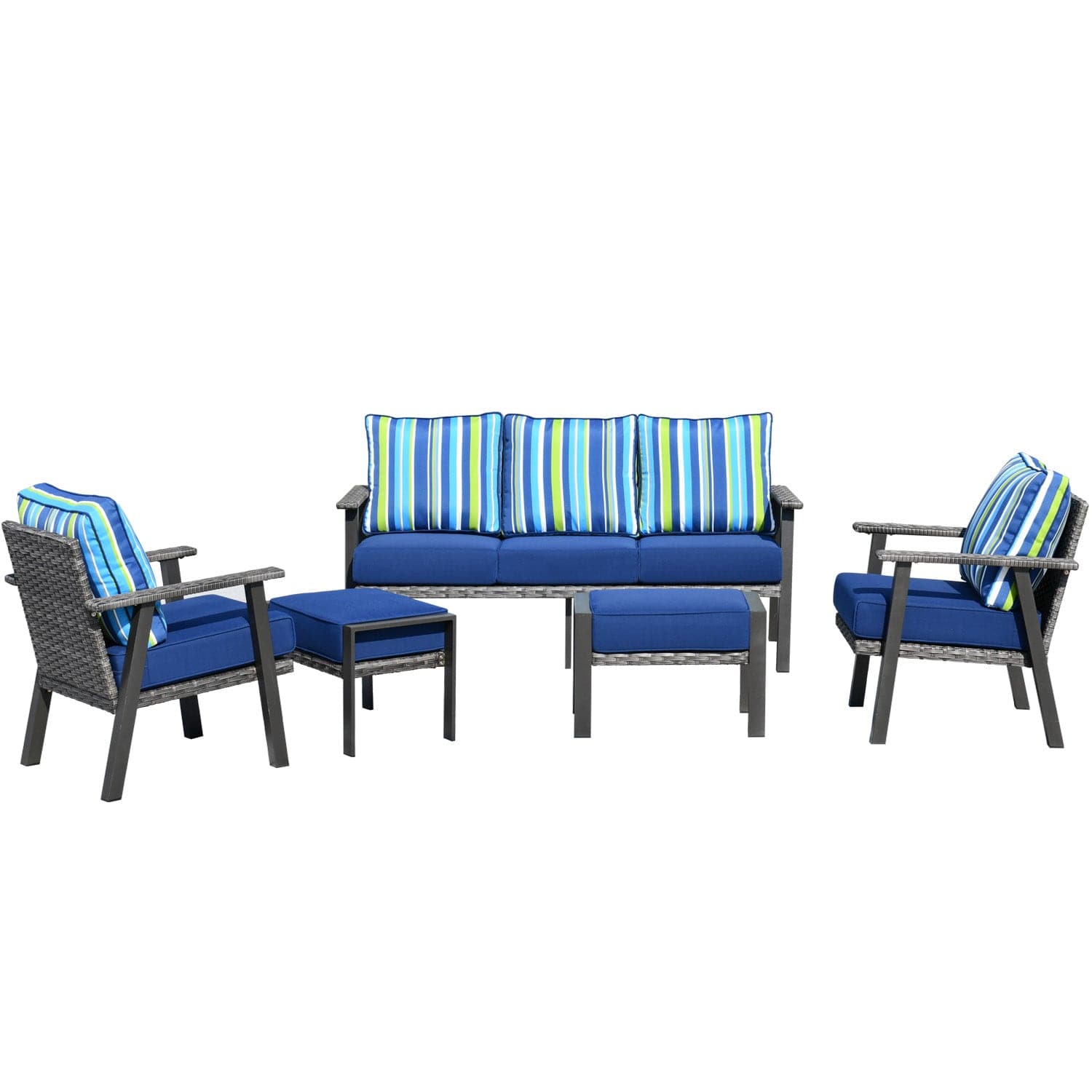 Ovios Patio Conversation Set 5 Piece with 2 Ottoman and 5'' Cushion, Olefin Fabric