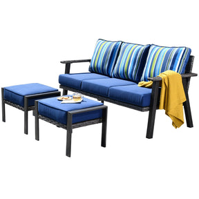 Ovios Patio Conversation Set 5 Piece with 2 Ottoman and 5'' Cushion, Olefin Fabric