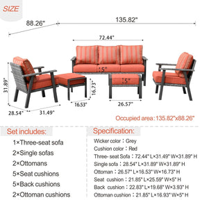 Ovios Patio Conversation Set 5 Piece with 2 Ottoman and 5'' Cushion, Olefin Fabric
