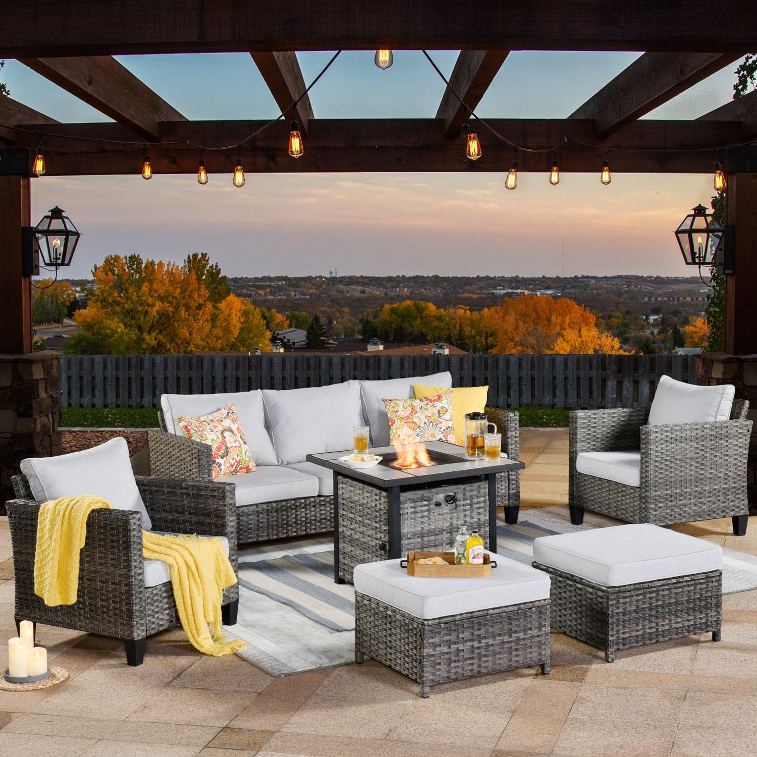 Ovios Patio Conversation Set 6-Piece with 30'' Fire Pit Table and Vultros Set
