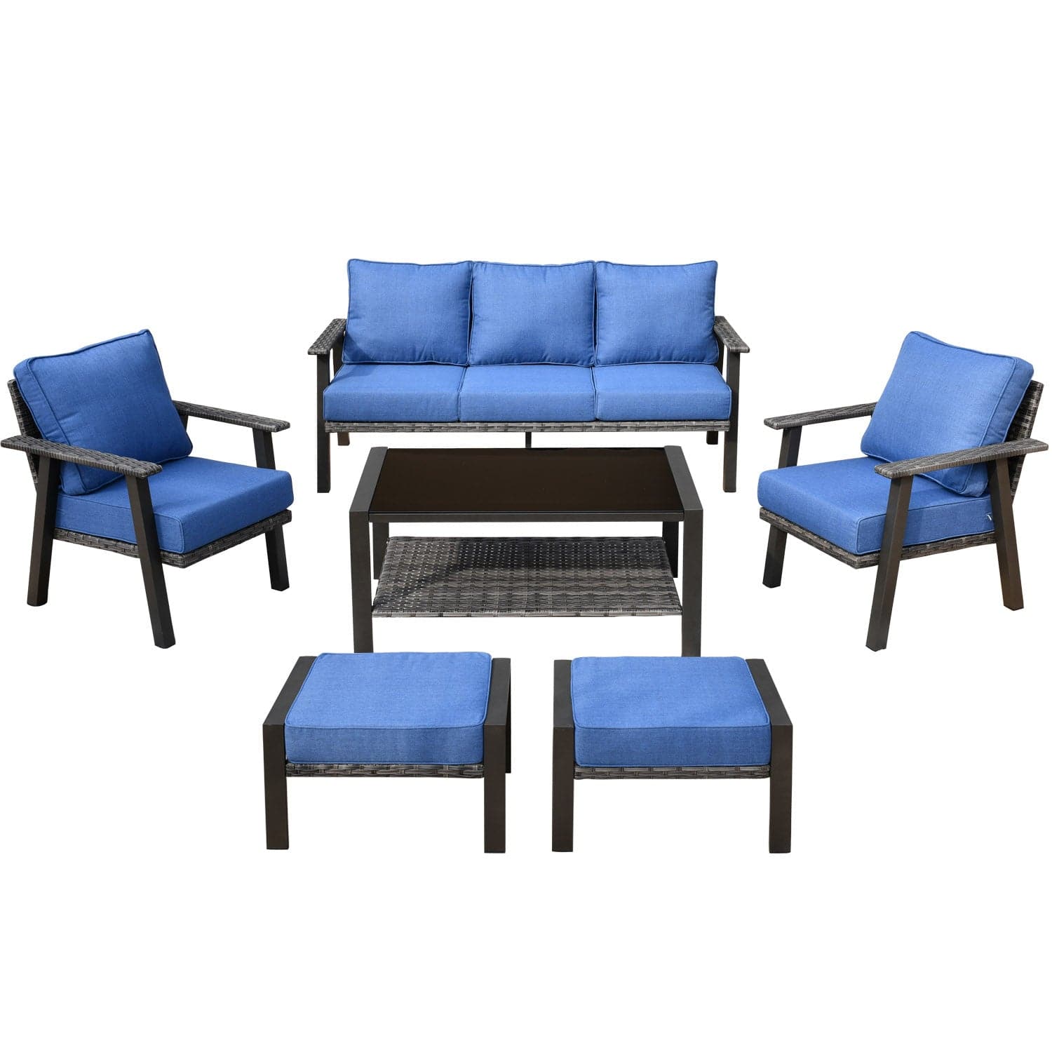 Ovios Patio Furniture Set 6 Piece With Table and Ottoman 5'' Cushion, Olefin Fabric