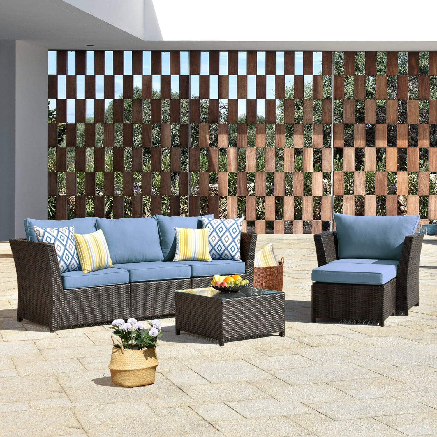 Ovios Patio Furniture Set Rimaru 6-Piece with 2 Pillows, No Assembly Required
