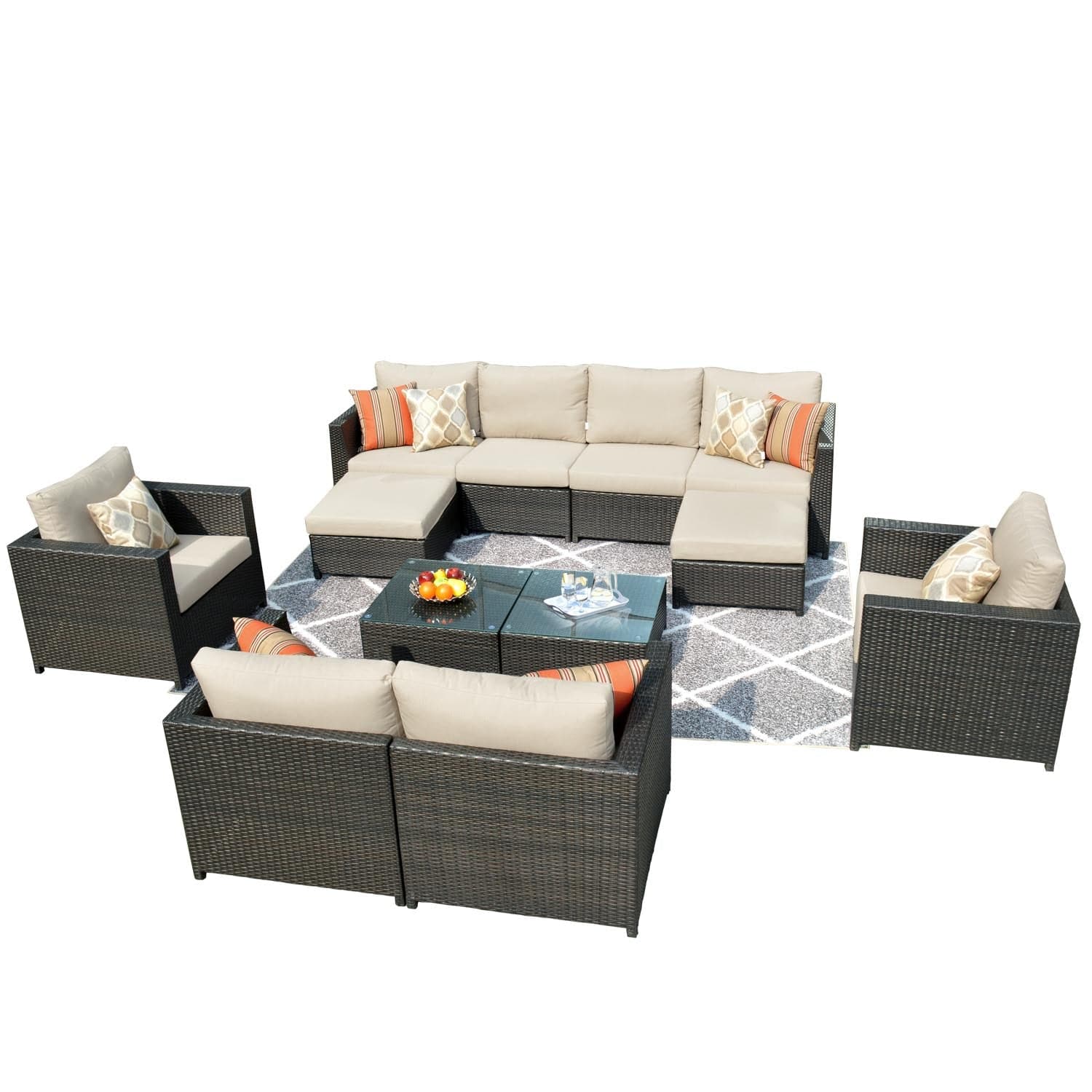 Ovios Patio Furniture Set Bigger Size Sunbrella 12-Piece, King Series, Fully Assembled, Couch is Separate