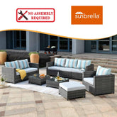 Ovios Patio Conversation 9-Piece Bigger Size Set with Grey Sunbrella, King Series, No Assembly Required