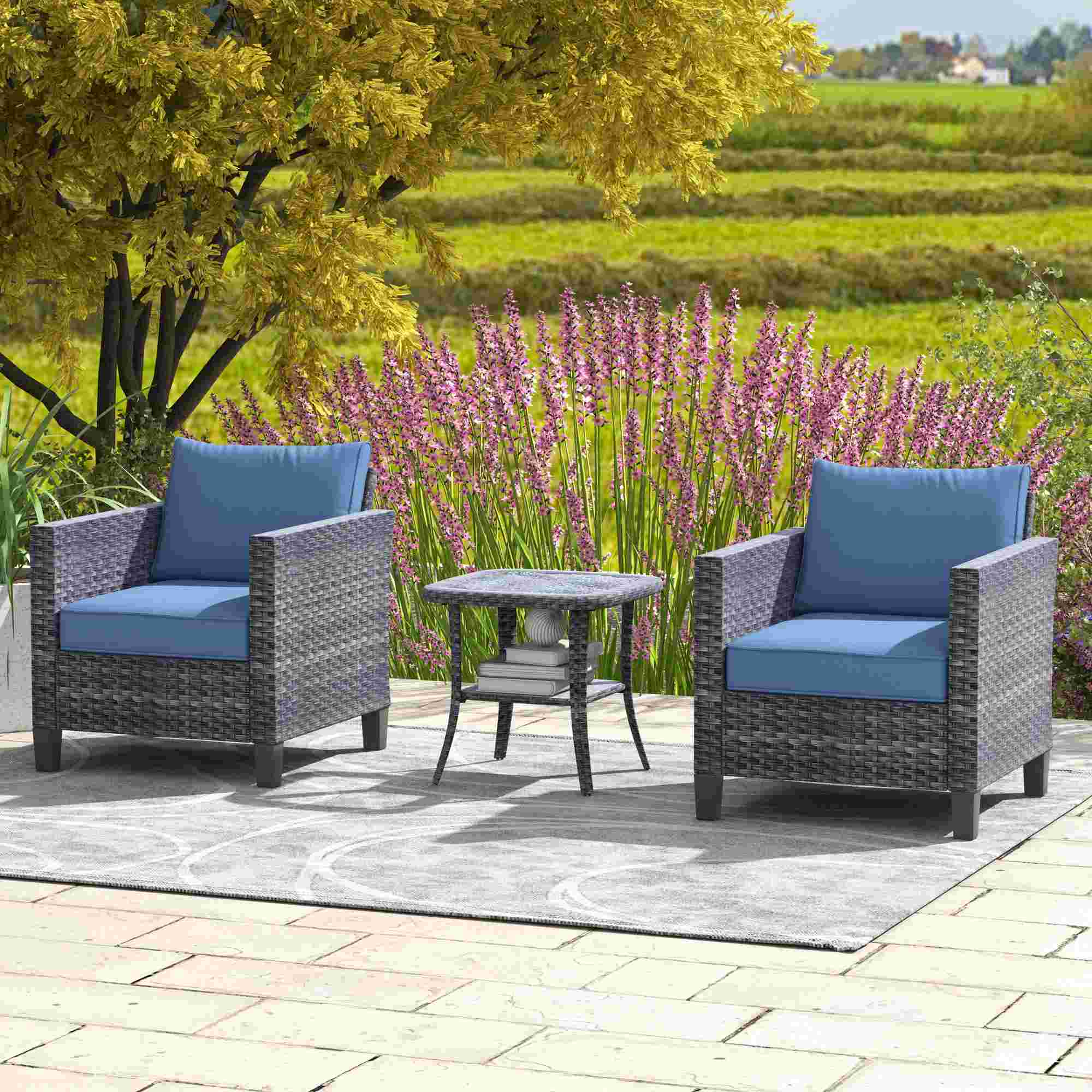 Ovios Patio Chairs New Vultros 3-Piece with Table High Back Square Shape Armrest